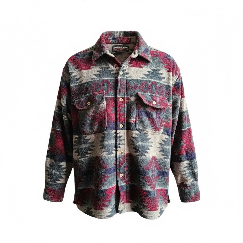 Marino Bay Fleece‎ Shirt Jacket Mens -M- Southwest Aztec Sherpa Lined Outdoor